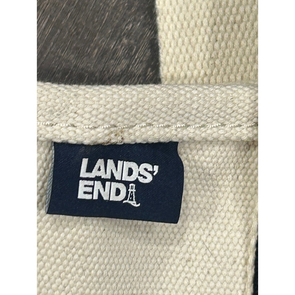 Lands End Canvas Tote Bag Black Bottom Cream Top Handles Logo - Picture 3 of 6